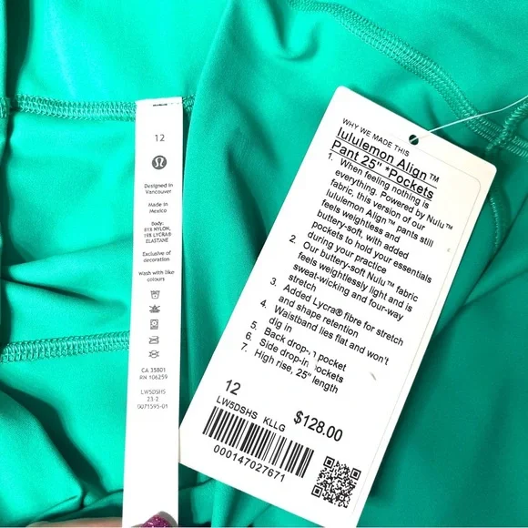 Lululemon Align High Rise Pants Leggings with Pockets Kelly Green 12 14 Nwt - Picture 8 of 9